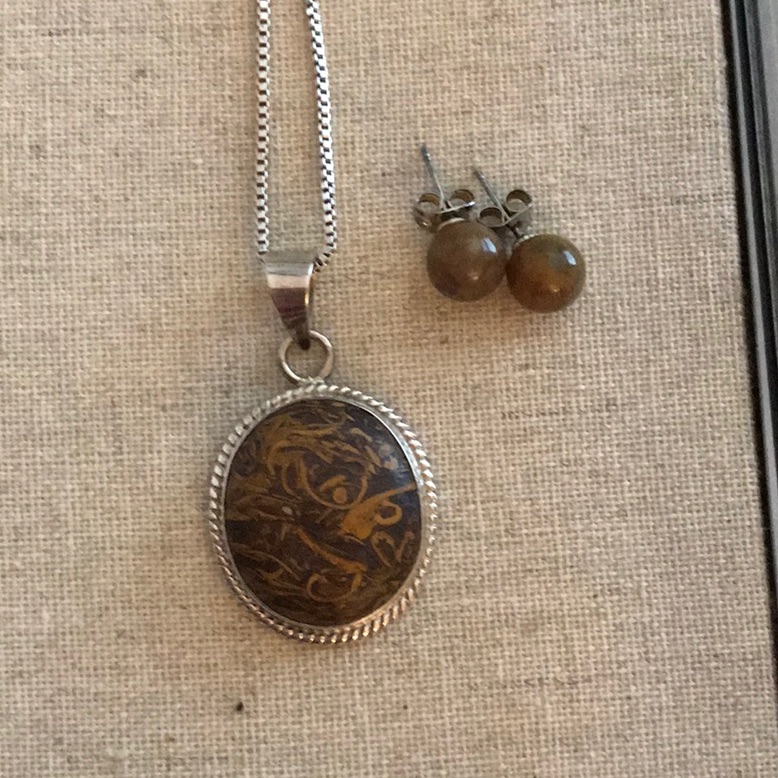 Tiger Eye Quartz Set Earrings Pendant Ss 63$